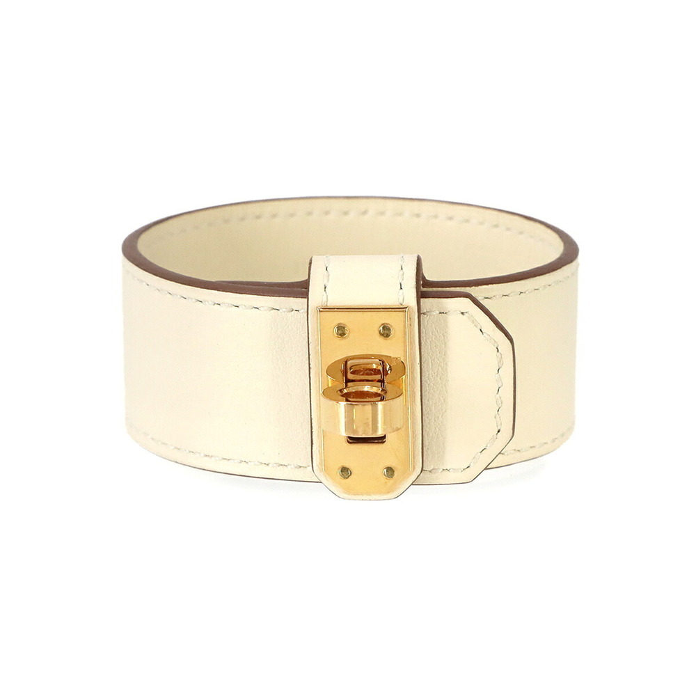 HERMES White Leather Charm Bracelet